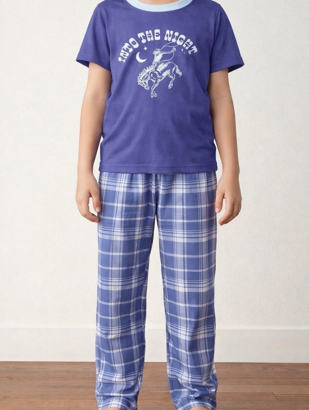 Target Purple Blue Kids Pajama Set with Graphic Tee & Plaid Pants